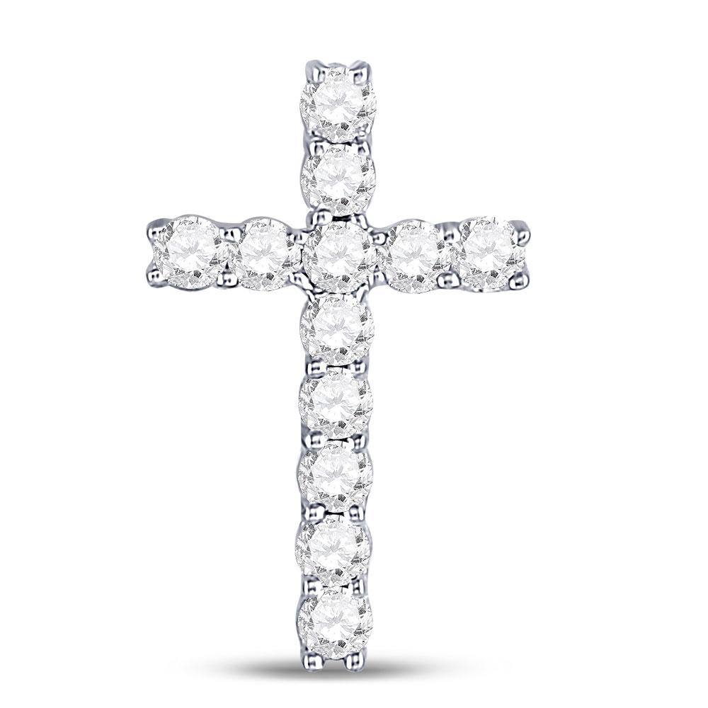Diamond Cross Pendant | 10kt White Gold Womens Round Diamond Religious Cross Pendant 1/5 Cttw | Splendid Jewellery GND