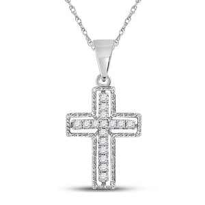 Diamond Cross Pendant | 10kt White Gold Womens Round Diamond Roman Cross Pendant 1/10 Cttw | Splendid Jewellery GND