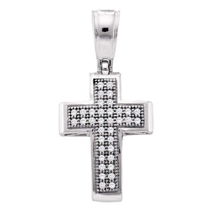 Diamond Cross Pendant | 10kt White Gold Womens Round Diamond Small Cross Pendant 1/10 Cttw | Splendid Jewellery GND