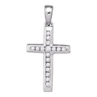 Radiant Faith: 10kt White Gold Womens Round Diamond Small Cross Pendant  Top View from Splendid Jewellery