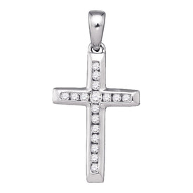 Radiant Faith: 10kt White Gold Womens Round Diamond Small Cross Pendant  Top View from Splendid Jewellery