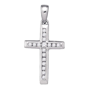 Diamond Cross Pendant | 10kt White Gold Womens Round Diamond Small Cross Pendant 1/8 Cttw | Splendid Jewellery GND