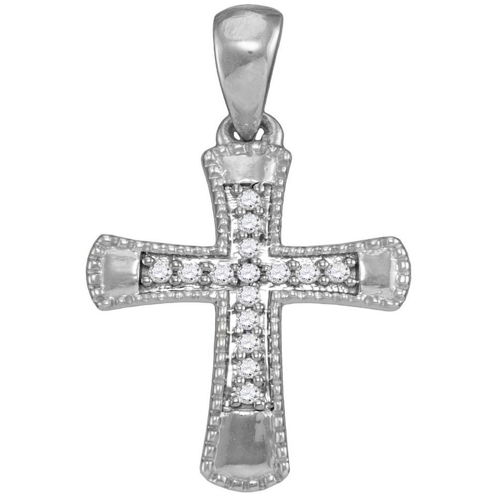 Diamond Cross Pendant | 10kt White Gold Womens Round Diamond Small Flared Cross Pendant 1/10 Cttw | Splendid Jewellery GND