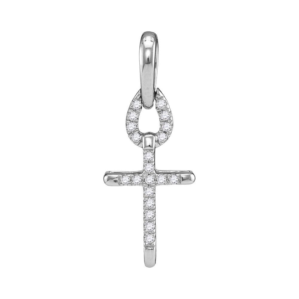 Diamond Cross Pendant | 10kt White Gold Womens Round Diamond Small Roman Cross Religious Pendant 1/10 Cttw | Splendid Jewellery GND