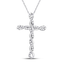 Load image into Gallery viewer, 10kt White Gold Diamond Twist Cross Pendant - A Radiant Symbol of Faith and Love Top view from the 10Kt White Gold Womens Round Diamond Twist Cross Pendant 1 4 Cttwpin62715 collection by Splendid Jewellery