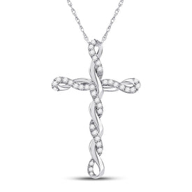 10kt White Gold Diamond Twist Cross Pendant - A Radiant Symbol of Faith and Love Top view from the 10Kt White Gold Womens Round Diamond Twist Cross Pendant 1 4 Cttwpin62715 collection by Splendid Jewellery