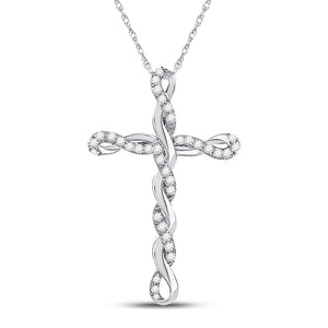 Diamond Cross Pendant | 10kt White Gold Womens Round Diamond Twist Cross Pendant 1/4 Cttw | Splendid Jewellery GND