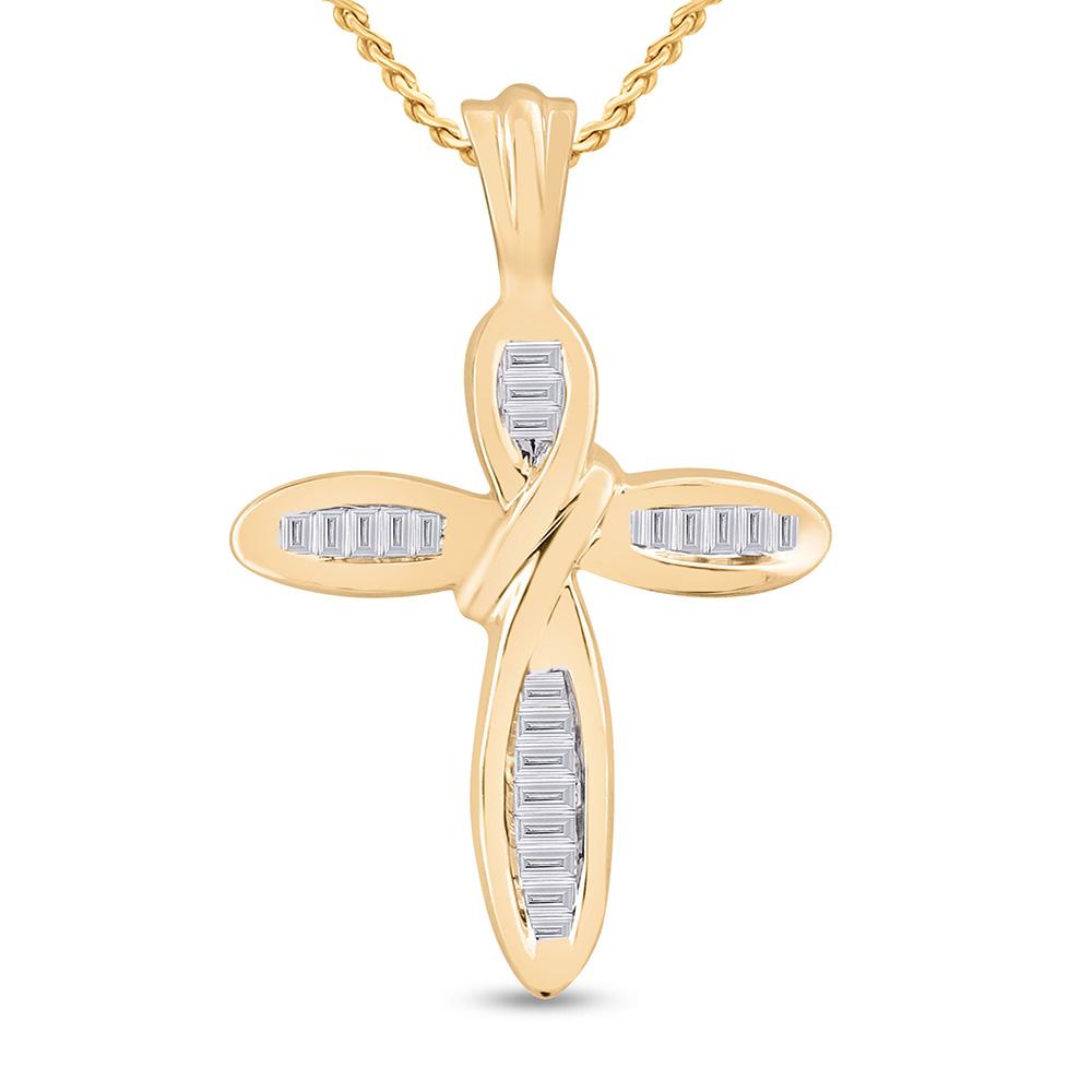 Diamond Cross Pendant | 10kt Yellow Gold Womens Baguette Diamond Cross Pendant 1/4 Cttw | Splendid Jewellery GND