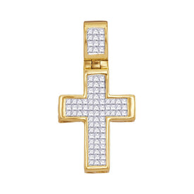 Radiant Faith: 10kt Yellow Gold Princess Diamond Cross Pendant  Top View from Splendid Jewellery