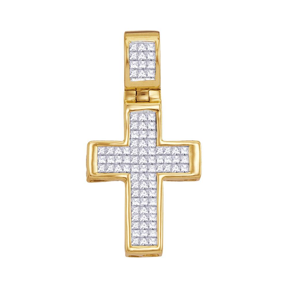 Diamond Cross Pendant | 10kt Yellow Gold Womens Princess Diamond Roman Cross Religious Pendant 5/8 Cttw | Splendid Jewellery GND