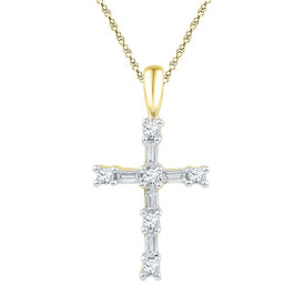 10kt Yellow Gold Womens Diamond Cross Pendant | Dazzling Faithful Elegance  Top View from Splendid Jewellery