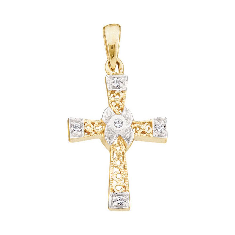 Diamond Cross Pendant | 10kt Yellow Gold Womens Round Diamond Bounded Cross Pendant 1/20 Cttw | Splendid Jewellery GND