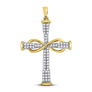 Diamond Cross Pendant | 10kt Yellow Gold Womens Round Diamond Cross Infinity Pendant 1/5 Cttw | Splendid Jewellery GND