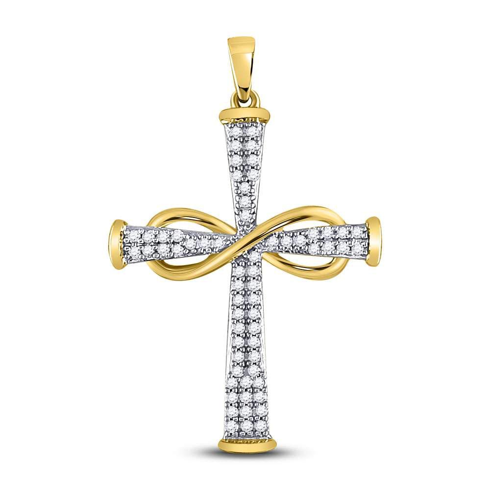 Diamond Cross Pendant | 10kt Yellow Gold Womens Round Diamond Cross Infinity Pendant 1/5 Cttw | Splendid Jewellery GND
