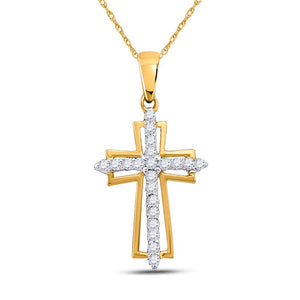 Diamond Cross Pendant | 10kt Yellow Gold Womens Round Diamond Cross Outline Religious Pendant 1/4 Cttw | Splendid Jewellery GND