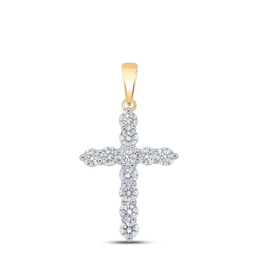 Diamond Cross Pendant | 10kt Yellow Gold Womens Round Diamond Cross Pendant 1-1/2 Cttw | Splendid Jewellery GND