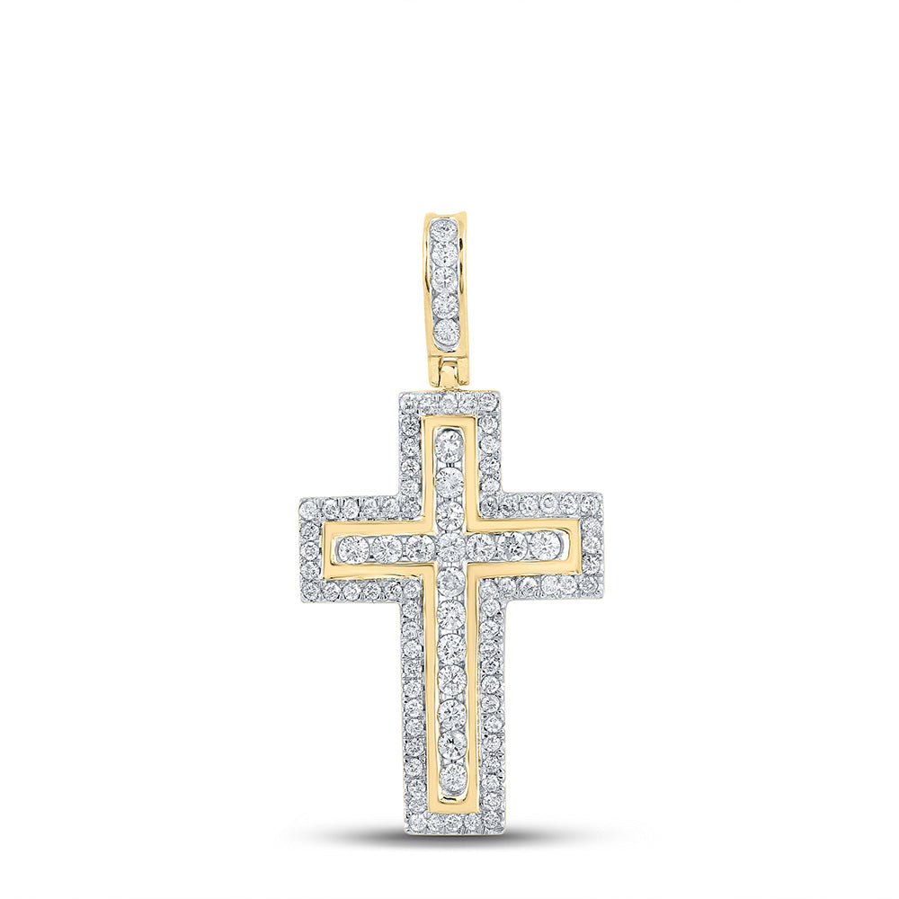 Diamond Cross Pendant | 10kt Yellow Gold Womens Round Diamond Cross Pendant 1 Cttw | Splendid Jewellery GND