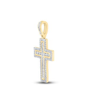 Diamond Cross Pendant | 10kt Yellow Gold Womens Round Diamond Cross Pendant 1 Cttw | Splendid Jewellery GND