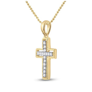 Diamond Cross Pendant | 10kt Yellow Gold Womens Round Diamond Cross Pendant 1/10 Cttw | Splendid Jewellery GND