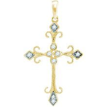 Load image into Gallery viewer, Radiant Harmony: 10kt Yellow Gold Womens Round Diamond Cross Pendant  Top View from Splendid Jewellery
