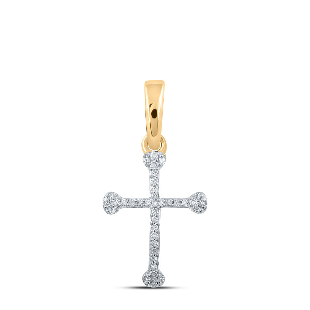 Diamond Cross Pendant | 10kt Yellow Gold Womens Round Diamond Cross Pendant 1/12 Cttw | Splendid Jewellery GND