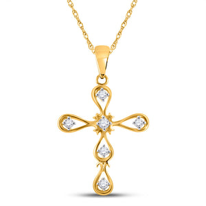 Diamond Cross Pendant | 10kt Yellow Gold Womens Round Diamond Cross Pendant 1/12 Cttw | Splendid Jewellery GND