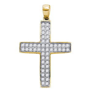 Diamond Cross Pendant | 10kt Yellow Gold Womens Round Diamond Cross Pendant 1/2 Cttw | Splendid Jewellery GND