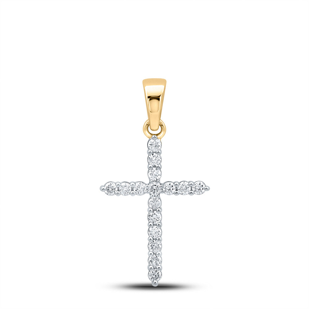 Diamond Cross Pendant | 10kt Yellow Gold Womens Round Diamond Cross Pendant 1/2 Cttw | Splendid Jewellery GND