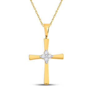 Diamond Cross Pendant | 10kt Yellow Gold Womens Round Diamond Cross Pendant 1/20 Cttw | Splendid Jewellery GND