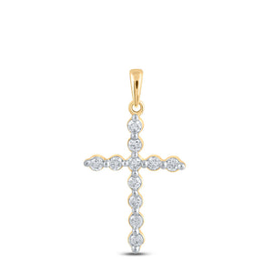 Diamond Cross Pendant | 10kt Yellow Gold Womens Round Diamond Cross Pendant 1/3 Cttw | Splendid Jewellery GND