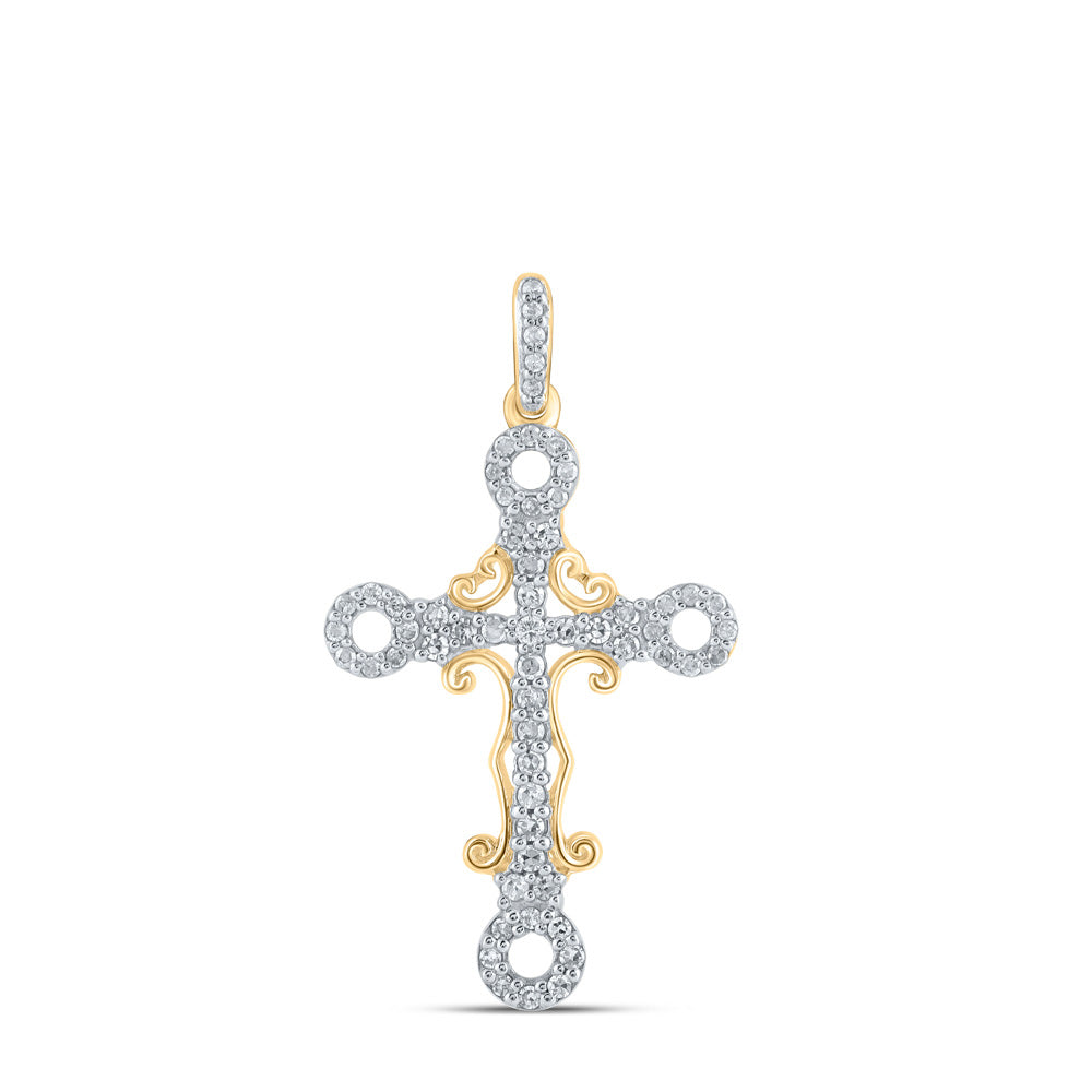 Diamond Cross Pendant | 10kt Yellow Gold Womens Round Diamond Cross Pendant 1/4 Cttw | Splendid Jewellery GND