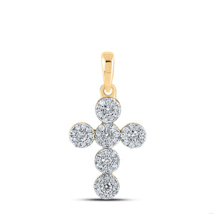 Diamond Cross Pendant | 10kt Yellow Gold Womens Round Diamond Cross Pendant 1/4 Cttw | Splendid Jewellery GND
