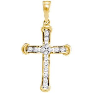 Diamond Cross Pendant | 10kt Yellow Gold Womens Round Diamond Cross Pendant 1/5 Cttw | Splendid Jewellery GND
