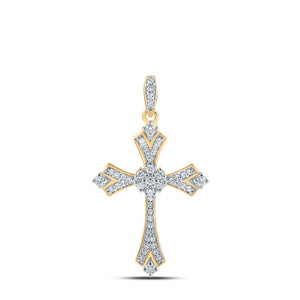 Diamond Cross Pendant | 10kt Yellow Gold Womens Round Diamond Cross Pendant 1/5 Cttw | Splendid Jewellery GND