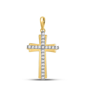 Diamond Cross Pendant | 10kt Yellow Gold Womens Round Diamond Cross Pendant 1/6 Cttw | Splendid Jewellery GND