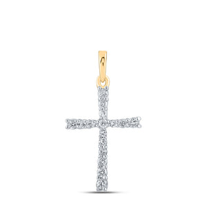 Diamond Cross Pendant | 10kt Yellow Gold Womens Round Diamond Cross Pendant 1/6 Cttw | Splendid Jewellery GND