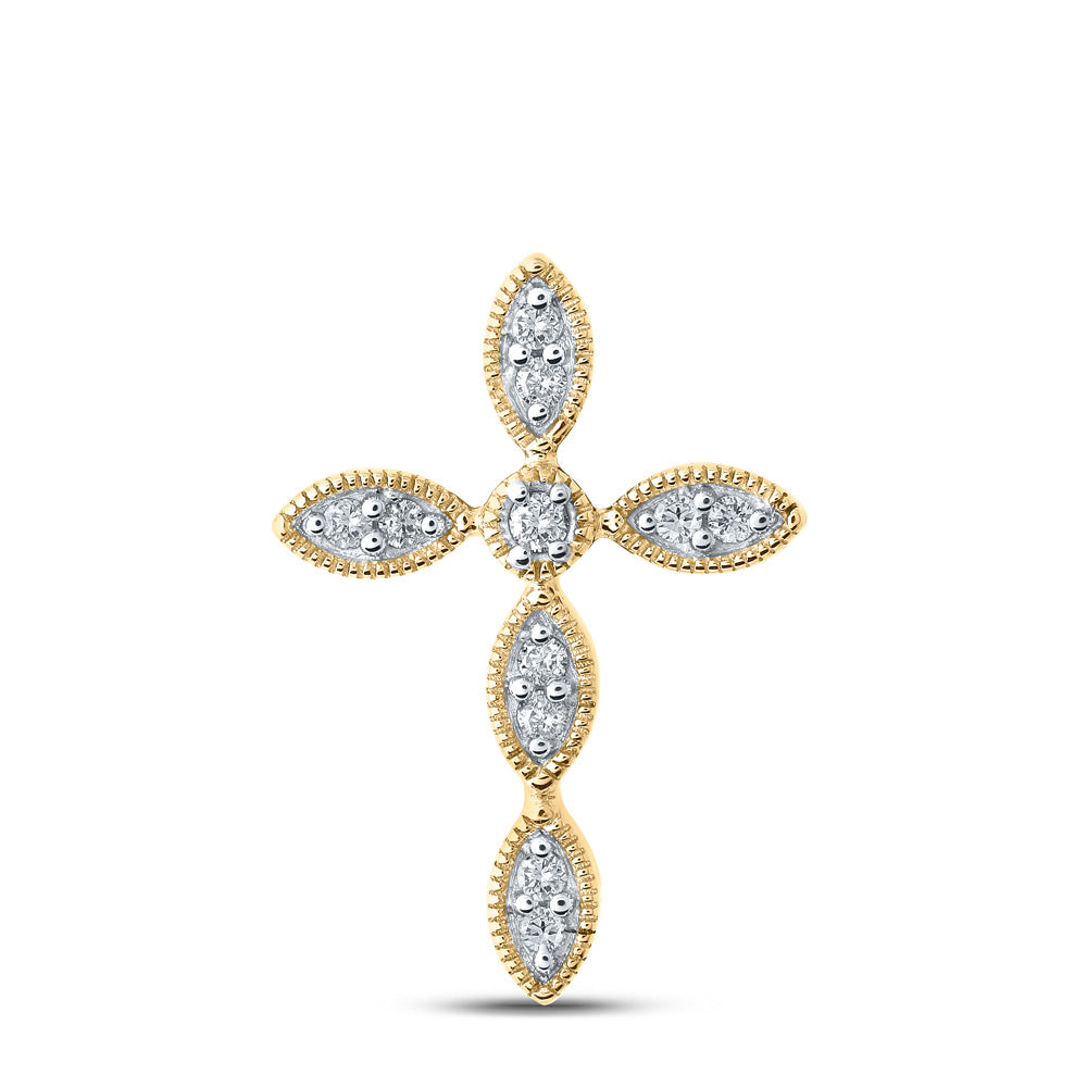 Diamond Cross Pendant | 10kt Yellow Gold Womens Round Diamond Cross Pendant 1/8 Cttw | Splendid Jewellery GND