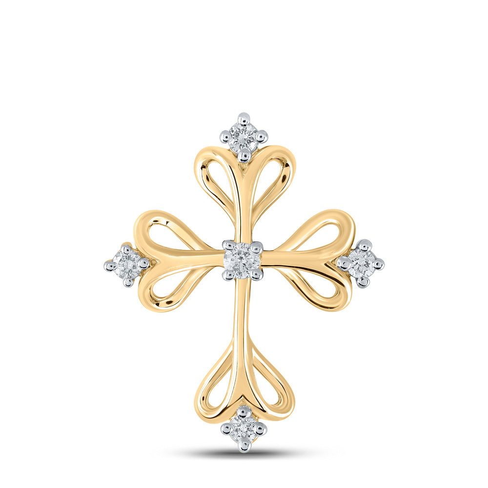 Diamond Cross Pendant | 10kt Yellow Gold Womens Round Diamond Cross Pendant 1/8 Cttw | Splendid Jewellery GND