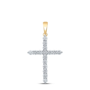 Diamond Cross Pendant | 10kt Yellow Gold Womens Round Diamond Cross Pendant 2 Cttw | Splendid Jewellery GND