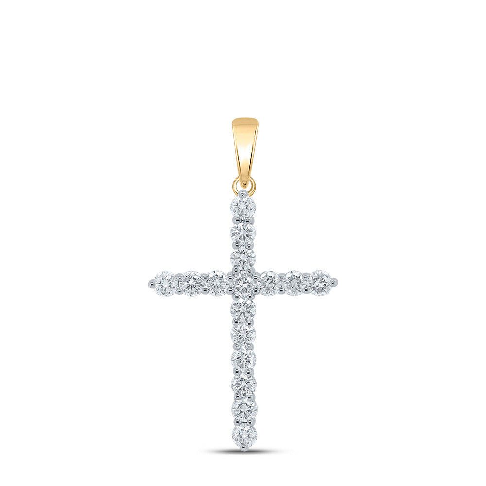 Diamond Cross Pendant | 10kt Yellow Gold Womens Round Diamond Cross Pendant 2 Cttw | Splendid Jewellery GND