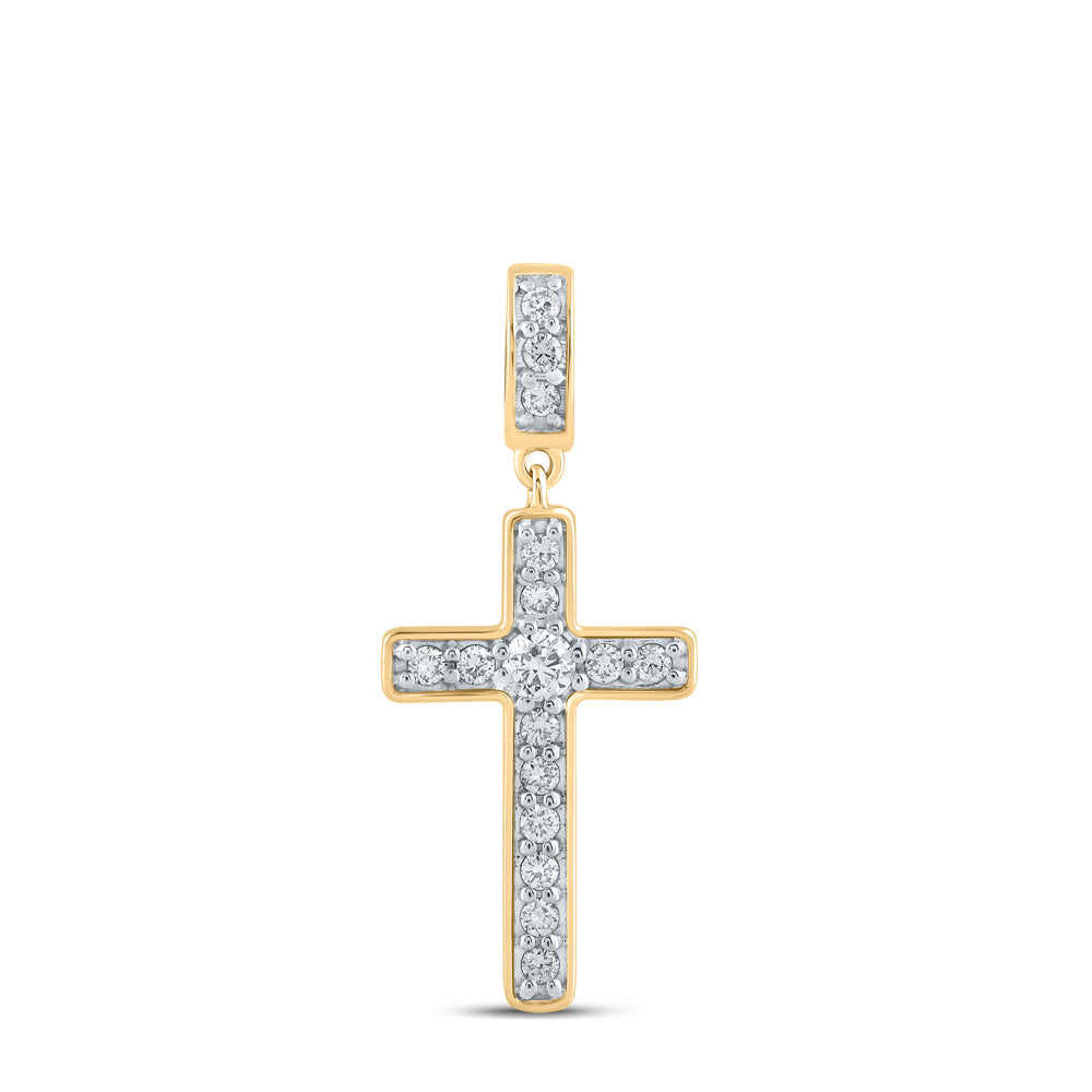 Diamond Cross Pendant | 10kt Yellow Gold Womens Round Diamond Cross Pendant 3/4 Cttw | Splendid Jewellery GND