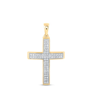 Diamond Cross Pendant | 10kt Yellow Gold Womens Round Diamond Cross Pendant 3/8 Cttw | Splendid Jewellery GND
