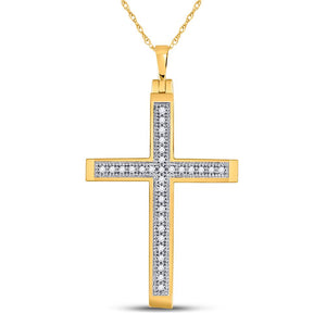 Diamond Cross Pendant | 10kt Yellow Gold Womens Round Diamond Cross Religious Pendant 1/12 Cttw | Splendid Jewellery GND
