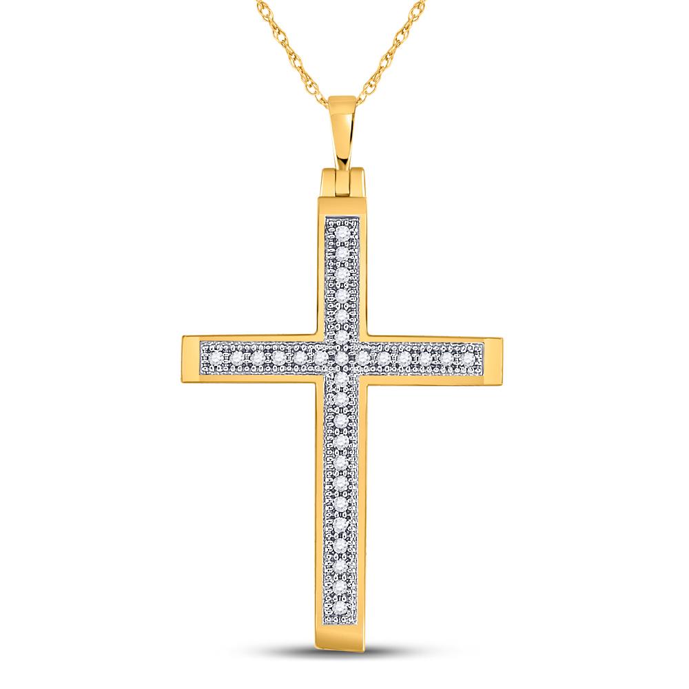 Diamond Cross Pendant | 10kt Yellow Gold Womens Round Diamond Cross Religious Pendant 1/12 Cttw | Splendid Jewellery GND