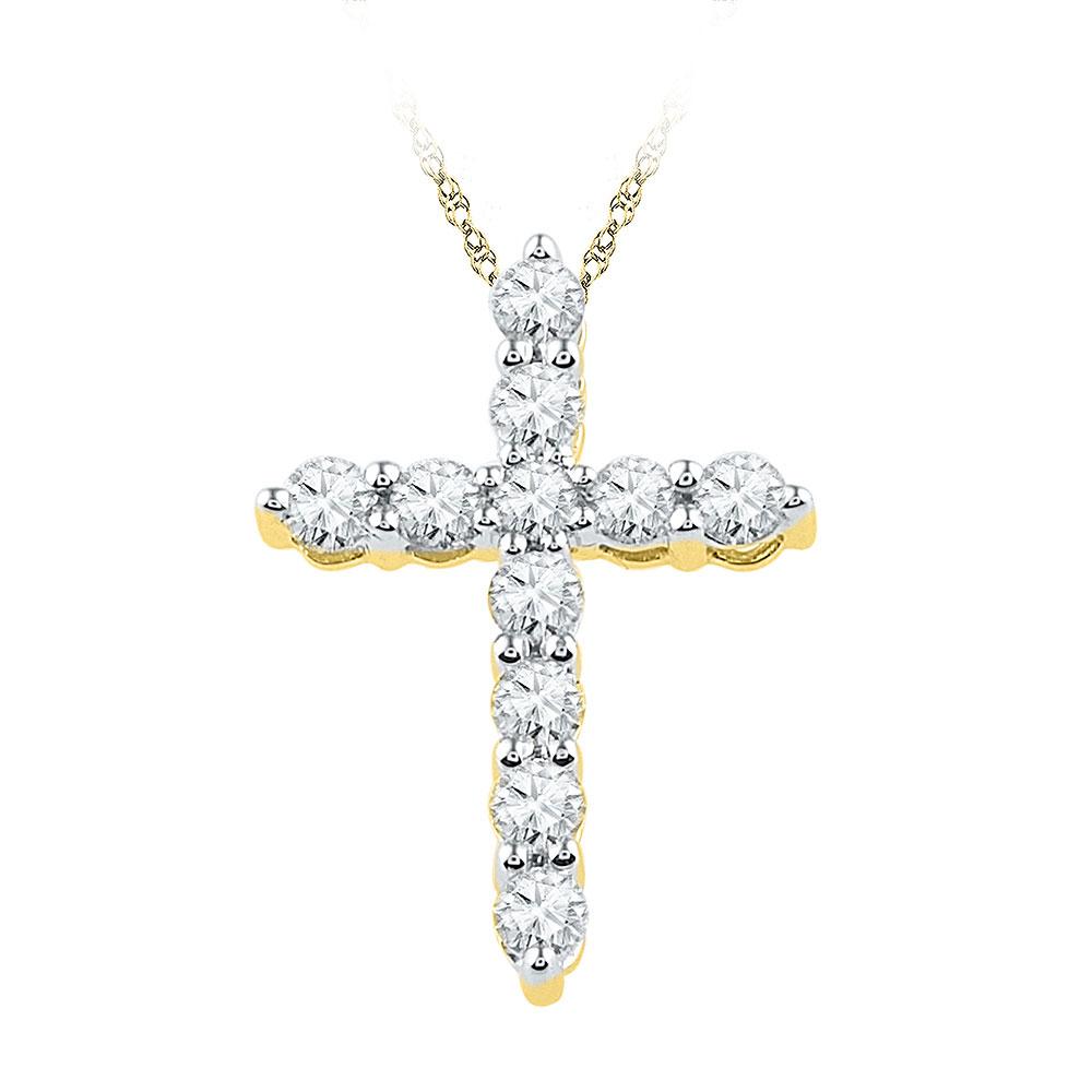 Diamond Cross Pendant | 10kt Yellow Gold Womens Round Diamond Cross Religious Pendant 1/3 Cttw | Splendid Jewellery GND