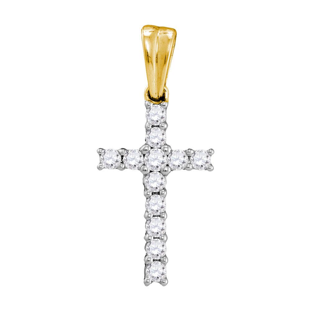 Diamond Cross Pendant | 10kt Yellow Gold Womens Round Diamond Cross Religious Pendant 1/4 Cttw | Splendid Jewellery GND