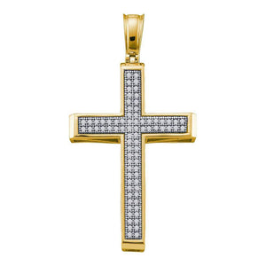 Diamond Cross Pendant | 10kt Yellow Gold Womens Round Diamond Cross Religious Pendant 1/4 Cttw | Splendid Jewellery GND