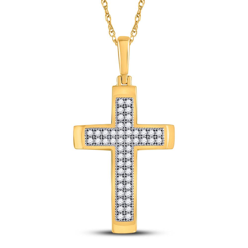 Diamond Cross Pendant | 10kt Yellow Gold Womens Round Diamond Cross Religious Pendant 1/6 Cttw | Splendid Jewellery GND