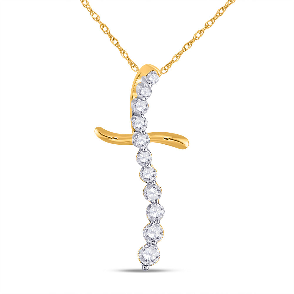 Diamond Cross Pendant | 10kt Yellow Gold Womens Round Diamond Curved Cross Pendant 1/4 Cttw | Splendid Jewellery GND