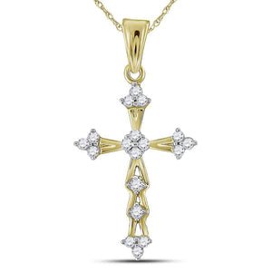 Diamond Cross Pendant | 10kt Yellow Gold Womens Round Diamond Flared Cross Pendant 1/5 Cttw | Splendid Jewellery GND
